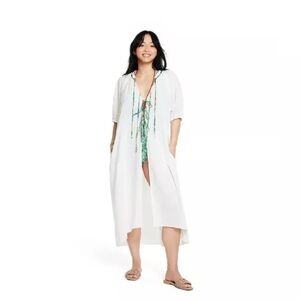 Rhode x Target Tie-Front Puff Sleeve Midi Beach Cover Up Dress White Women XXL